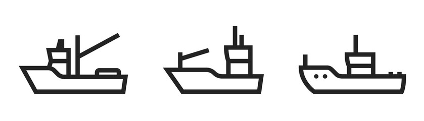 fishing boat line icon set. sea vessel symbols