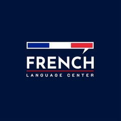 Learning French Language Class Logo. language exchange program, forum, and international communication sign. With France Flag