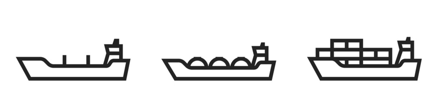 cargo ship line icon set. sea transportation symbols
