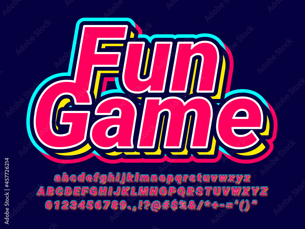 Poster fun game neon color text effect