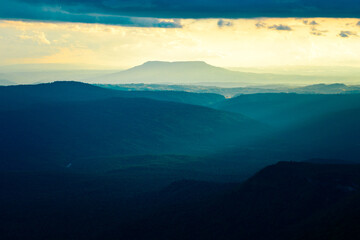 The  mountain ridges with sun light at Phu Kra Dueng National park of Thailand