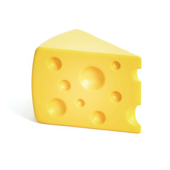 A peace of cheese isolated on white background 3d rendering