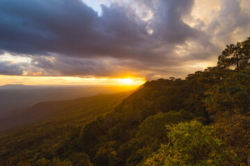 The  mountain ridges with sun light at Phu Kra Dueng National park of Thailand