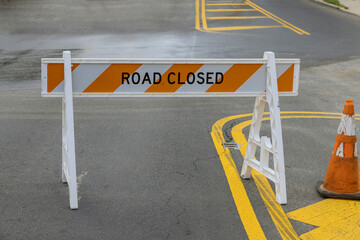 Signs informing about a Road Closed on street repair