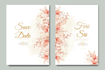 beautiful floral leaves watercolor wedding invitation card template
