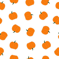 Seamless pattern of pumpkins on white background. Background for autumn decorative design