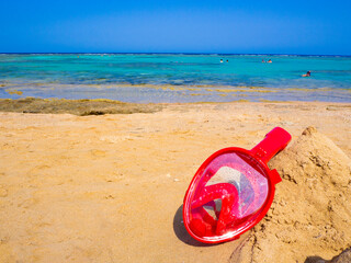 Fototapeta na wymiar Snorkeling mask on the beach. Red Sea. Egypt, Marsa Alam