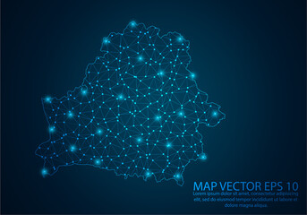 Abstract mash line and point scales on dark background with map of Belarus.3D mesh polygonal network line, design sphere, dot and structure. Vector illustration eps 10.