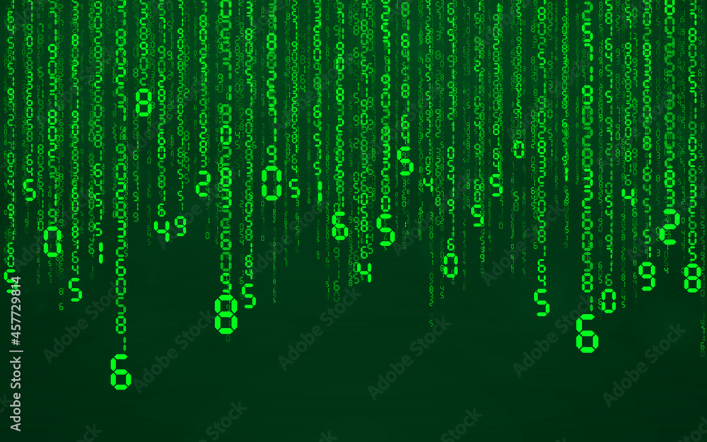 Poster green matrix digital background. falling numbers digital network technology. futuristic cyberspace. 