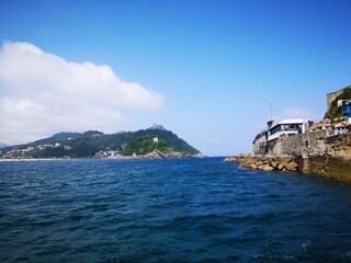 views of the cloudy beach in San Sebastian in the Basque Country