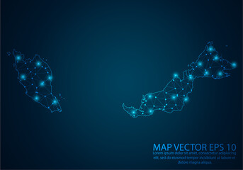 Abstract mash line and point scales on dark background with map of Malaysia.3D mesh polygonal network line, design sphere, dot and structure. Vector illustration eps 10.