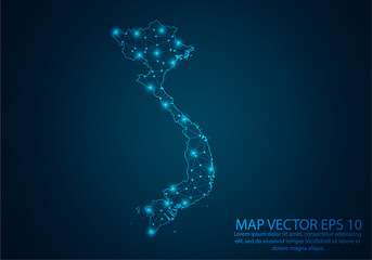 Abstract mash line and point scales on dark background with map of Vietnam.3D mesh polygonal network line, design sphere, dot and structure. Vector illustration eps 10.