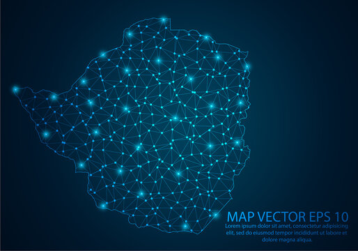 Abstract mash line and point scales on dark background with map of Zimbabwe.3D mesh polygonal network line, design sphere, dot and structure. Vector illustration eps 10.
