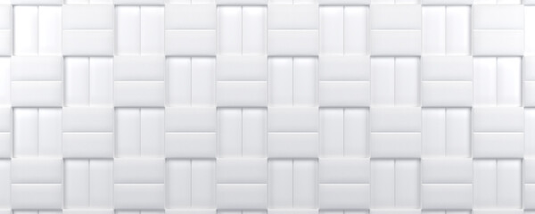 Rows of white bricks or blocks. Shapes on white background, geometric pattern. 3d render background