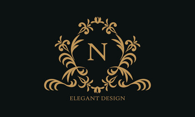 Design of an elegant company sign, monogram template with the letter N. Logo for cafe, bar, restaurant, invitation, wedding.