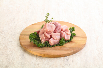 Raw pork meat cubes for coocking