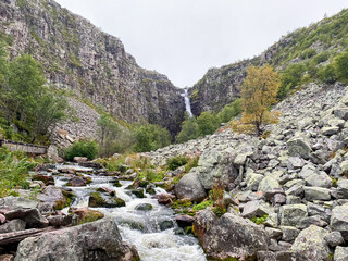 Fototapeta na wymiar Njupeskär Waterfall in the Fulufjället Nationalpark in Sweden - Landscape Photography