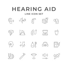 Set line icons of hearing aid isolated on white