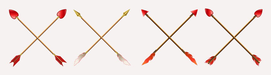 Arrows drawn with a cross obliquely, gold and red tips with feathers