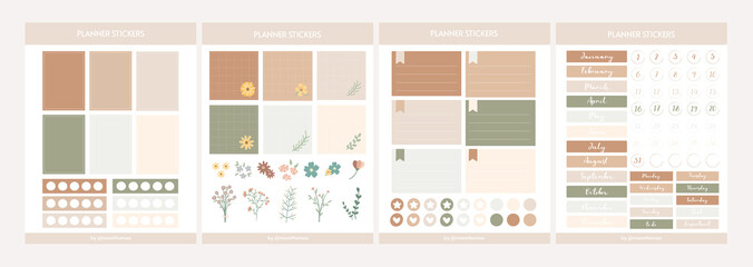 Printable Floral and Botanical Sticker Set for Planner with Bohemian Color Vibes