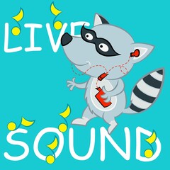 funny fox listening to music, text with blue background