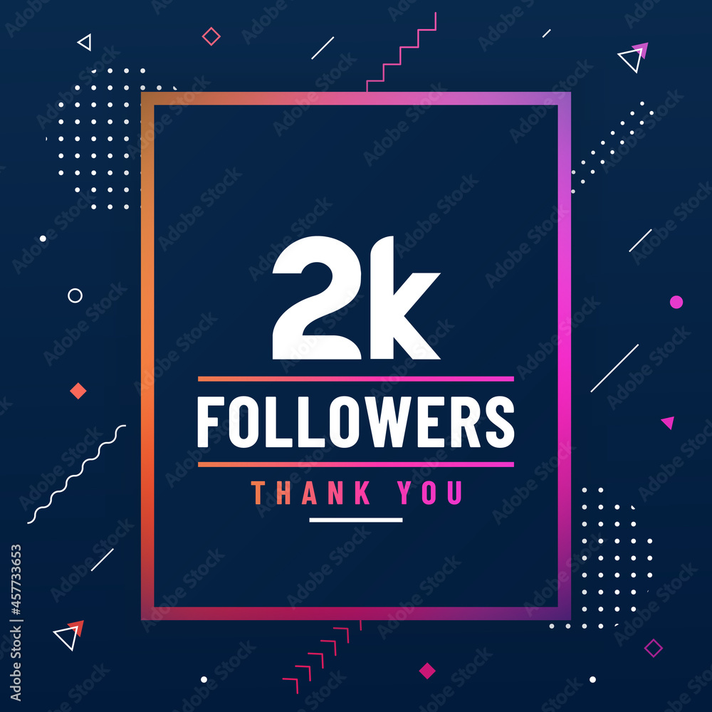 Wall mural thank you 2k followers, 2000 followers celebration modern colorful design.