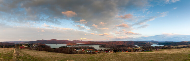 View from the vantage point in Polańczyk on Lake Solińskie and the high Bieszczady Mountains, Polańczyk, the Bieszczady Mountains