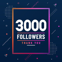 Thank you 3000 followers, 3K followers celebration modern colorful design.