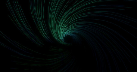 Render with a hypnotic background of spiral lines in a blue and green background