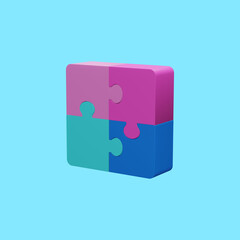 Jigsaw puzzle in action. Symbol of team work, strategy, solution, connection. Business concept. 3D render illustration, with clipping path.