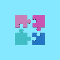 Jigsaw puzzle in action. Symbol of team work, strategy, solution, connection. Business concept. 3D render illustration, with clipping path.