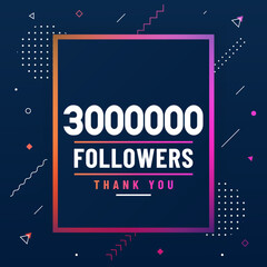 Thank you 3000000 followers, 3M followers celebration modern colorful design.