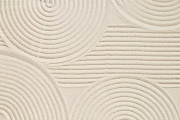 Door stickers Stones in the sand Pattern in Japanese Zen Garden with concentric circles on sand for meditation and tranquility