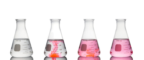 Set of Erlenmeyer flasks isolated on white background.