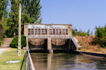 Palencia, Spain - August 21, 2021. Second lock on the castilla canal, Herrera de Pisuerga,...