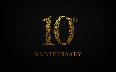 10th Anniversary Floral ornament golden number