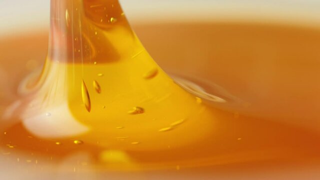 honey dipper in the honey rises. macro