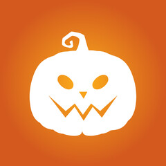 Halloween white scary pumpkin in flat style Holiday cartoon concept