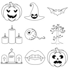 Set of Halloween scary icons in flat style for web