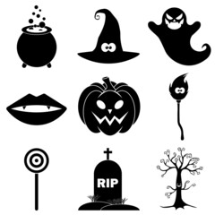 Set of Halloween scary icons in flat style for web