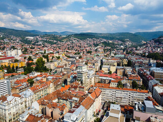 Aerial drone view of city of Sarajevo. Capital of Bosnia and Herzegovina.	
