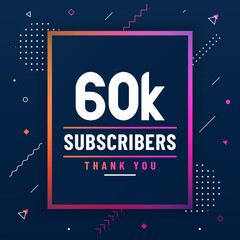 Thank you 60K subscribers, 60000 subscribers celebration modern colorful design.