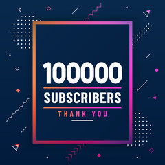 Thank you 100000 subscribers, 100K subscribers celebration modern colorful design.