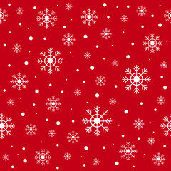 Snowflakes on red background christmas seamless pattern. Vector illustration.