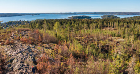 Mountain back of the goblin Hiidenvuori over Lake Ladoga in Karelia, Russia