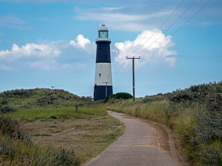 Fototapeta na wymiar Path towards the lighthouse at Spurn Point, East Yorkshire, England