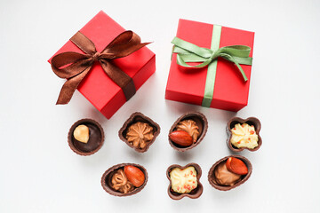 set of chocolates isolated on white background 