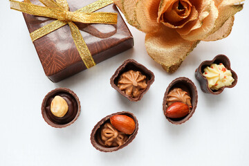 set of chocolates isolated on white background 