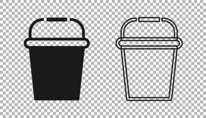 Black Fishing bucket icon isolated on transparent background. Fish in a bucket. Vector