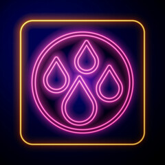 Glowing neon Water drop icon isolated on black background. Vector
